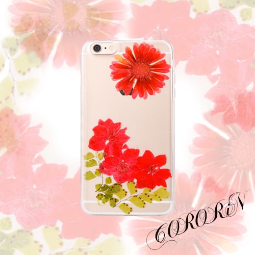 レッドガーベラグリーン エレガントで上品なドライフラワー 押し花uvレジン Spca0141rgg スマホケース Iphoneケース Cororin かわいいスマホケース専門店