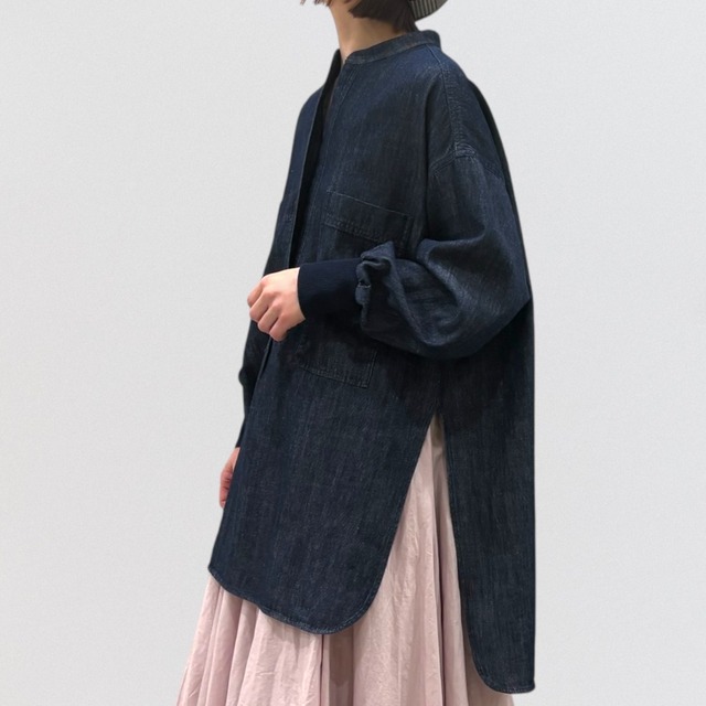 PASSIONE keyhole neck denim tunic blouse