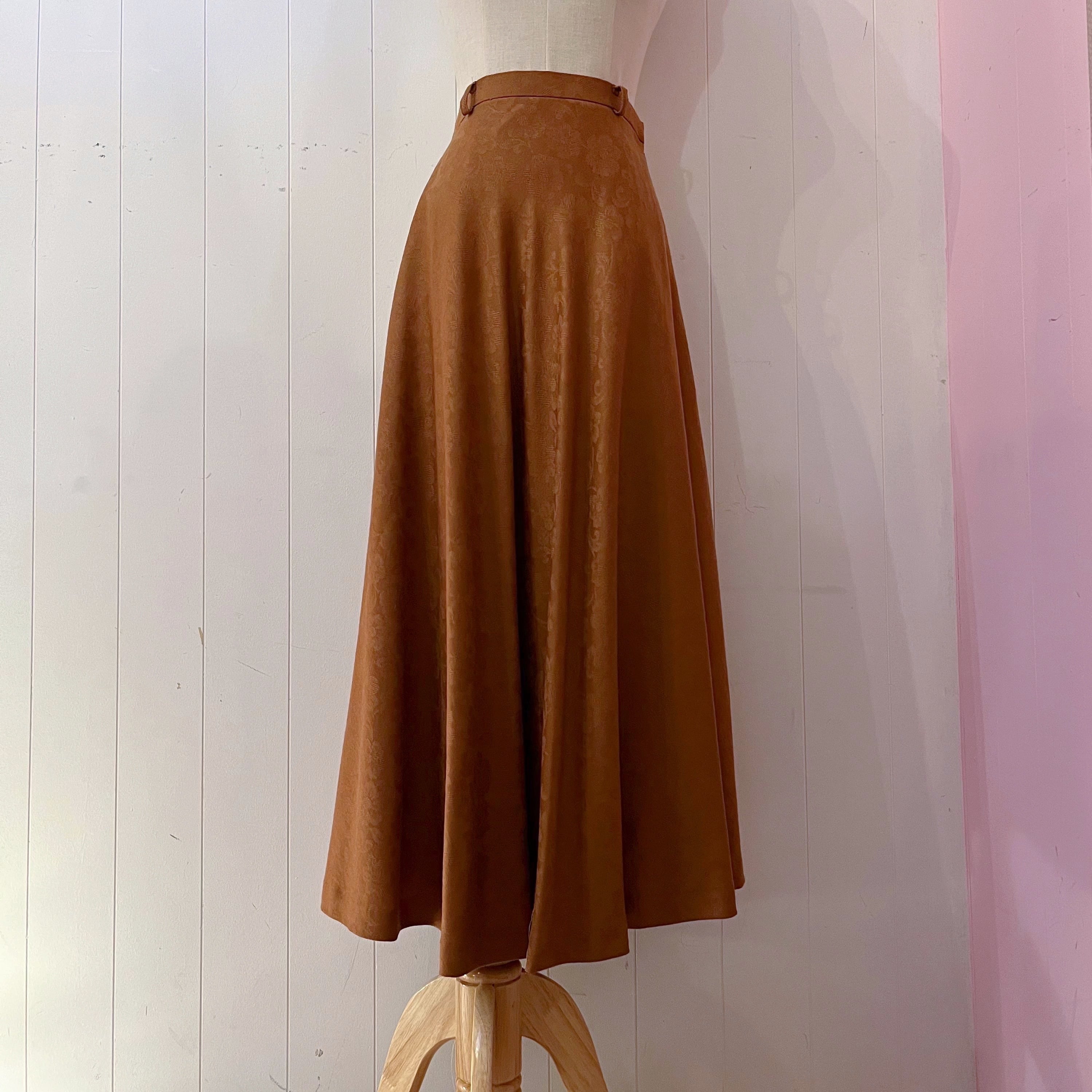 camel brown flower flare skirt