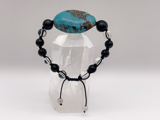 編みブレスレット（トルコ石・天然オニキス・本水晶・ルチルクォーツ）