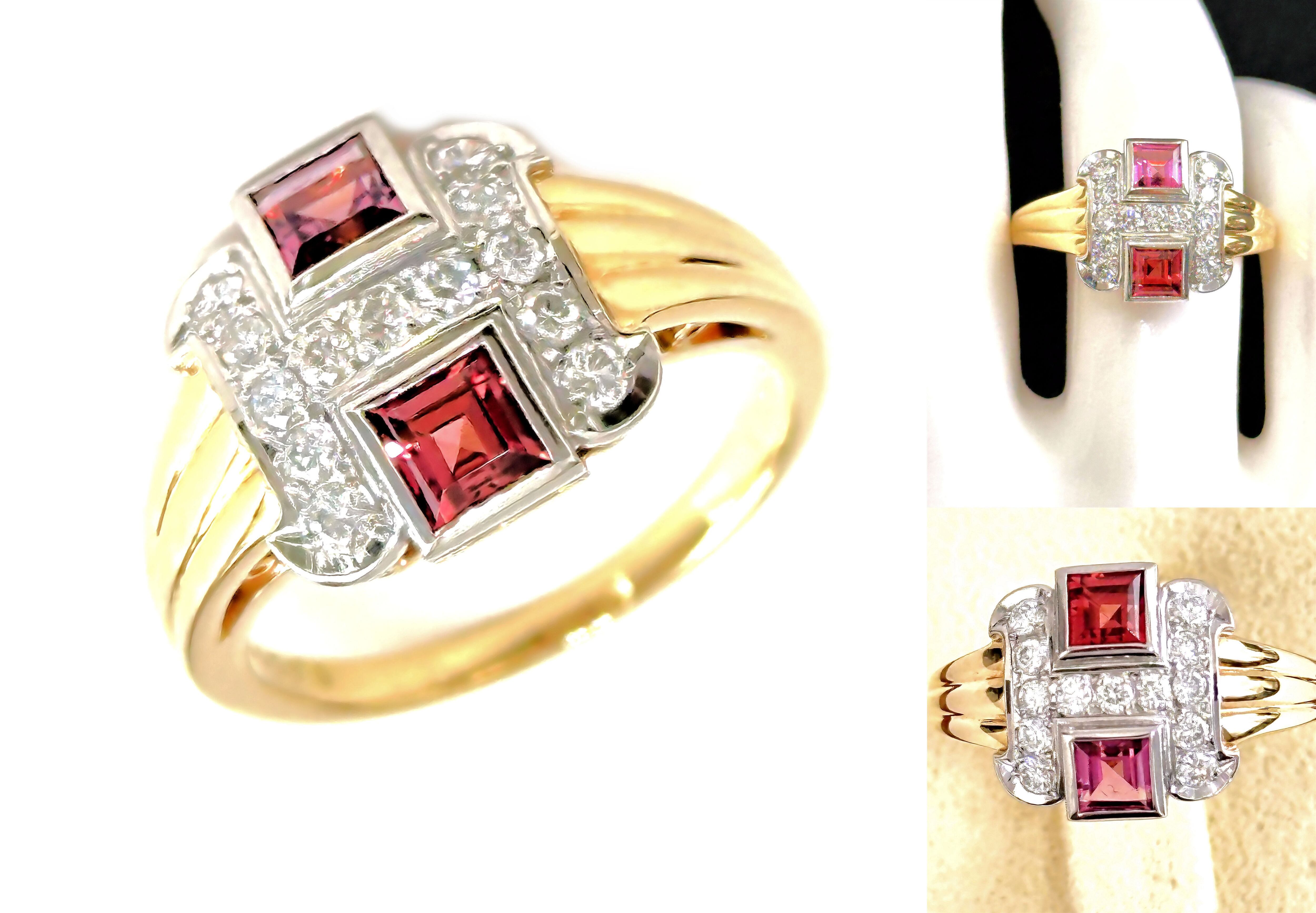 MIKIMOTO ミキモト K18 YG パヴェ ダイヤモンド リング ガーネット 15P プラチナ イエローゴールド 指輪 12号 ダイヤ 希少