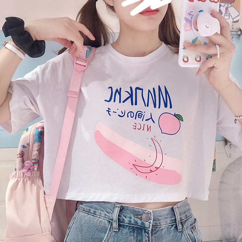 プリント柄ショートTシャツ サマースタイルルーズトップス 大人ガーリー スウィート キュート カジュアル 夏物 萌量不足8496769143