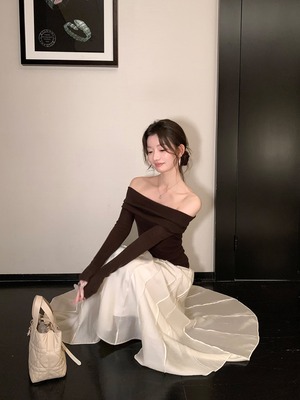 Glossy Material Pleated Flare Long Skirt【H00072】