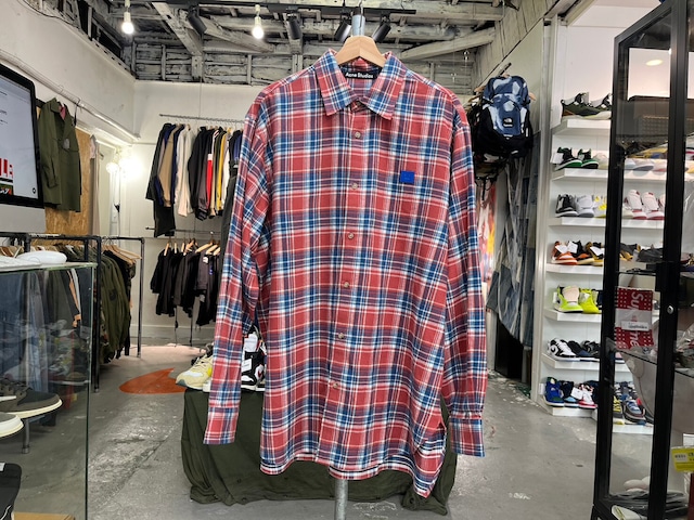 ACNE STUDIOS SACO FLANNEL FACE OVERSIZED PLAID SHIRT RED LARGE 07620