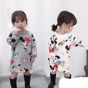 【即納】絵がいっぱいのプリント長袖ワンピース