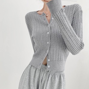 round neck twist knit short cardigan la1181