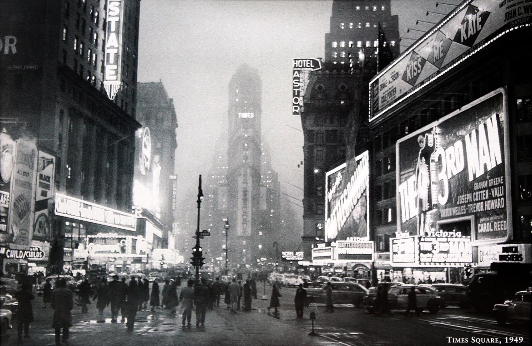 モノトーンアート「タイムズスクエア,1949」額縁 フック付き