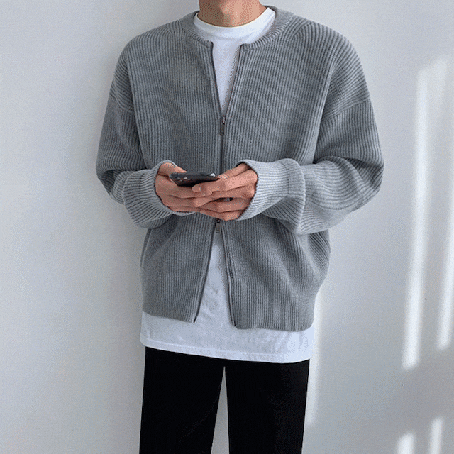 ジッパー付き ニット カーディガン トップス セーター メンズファッション 3色 韓国