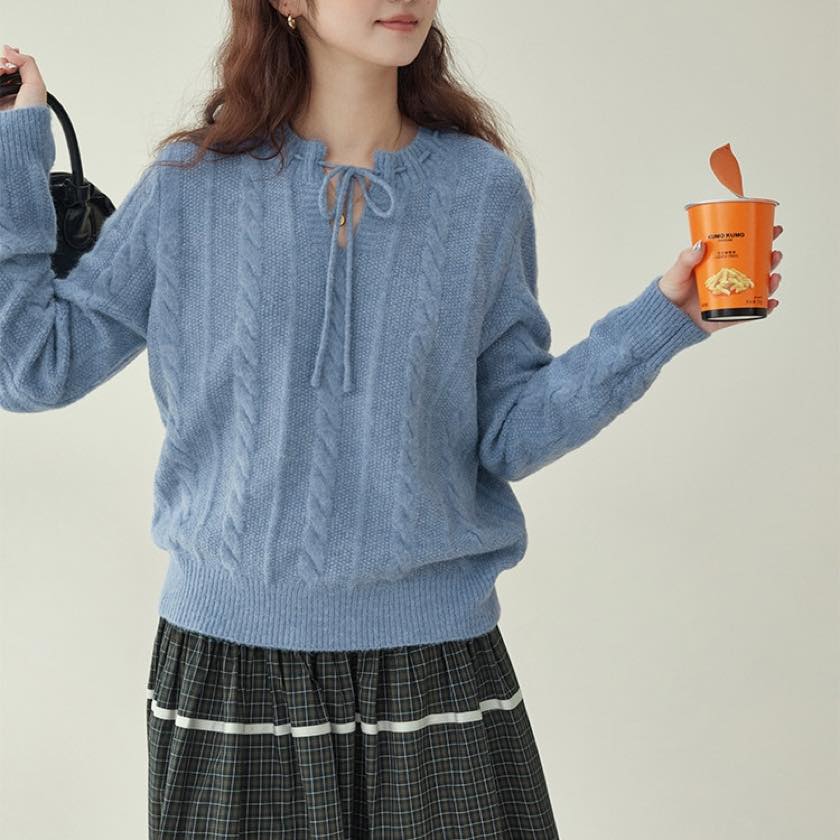 ribbon design cable knit tops | colorer