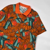 90s Christian Dior SPORTS クリスチャンディオール スポーツ ボタニカル 天竺 半袖 ポロシャツ L/オレンジ×グリーン レディース ビンテージ