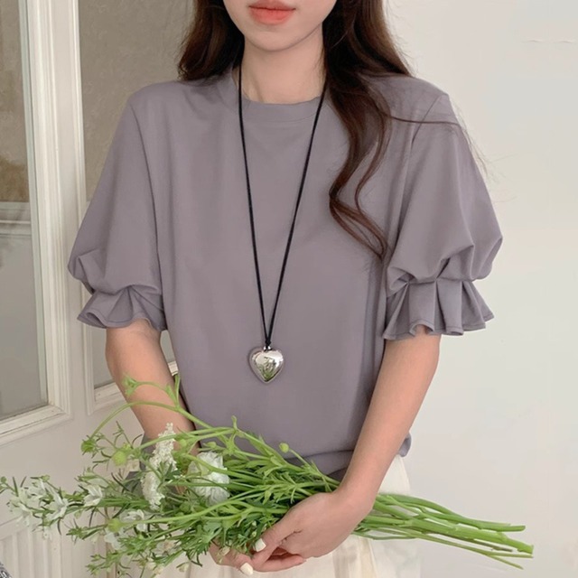 フリル袖 半袖 カットソー グレー 250545