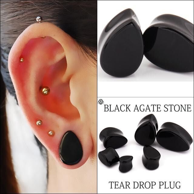 ボディピアス 12mm 14mm ティアドロップ 天然石ピアス ブラック