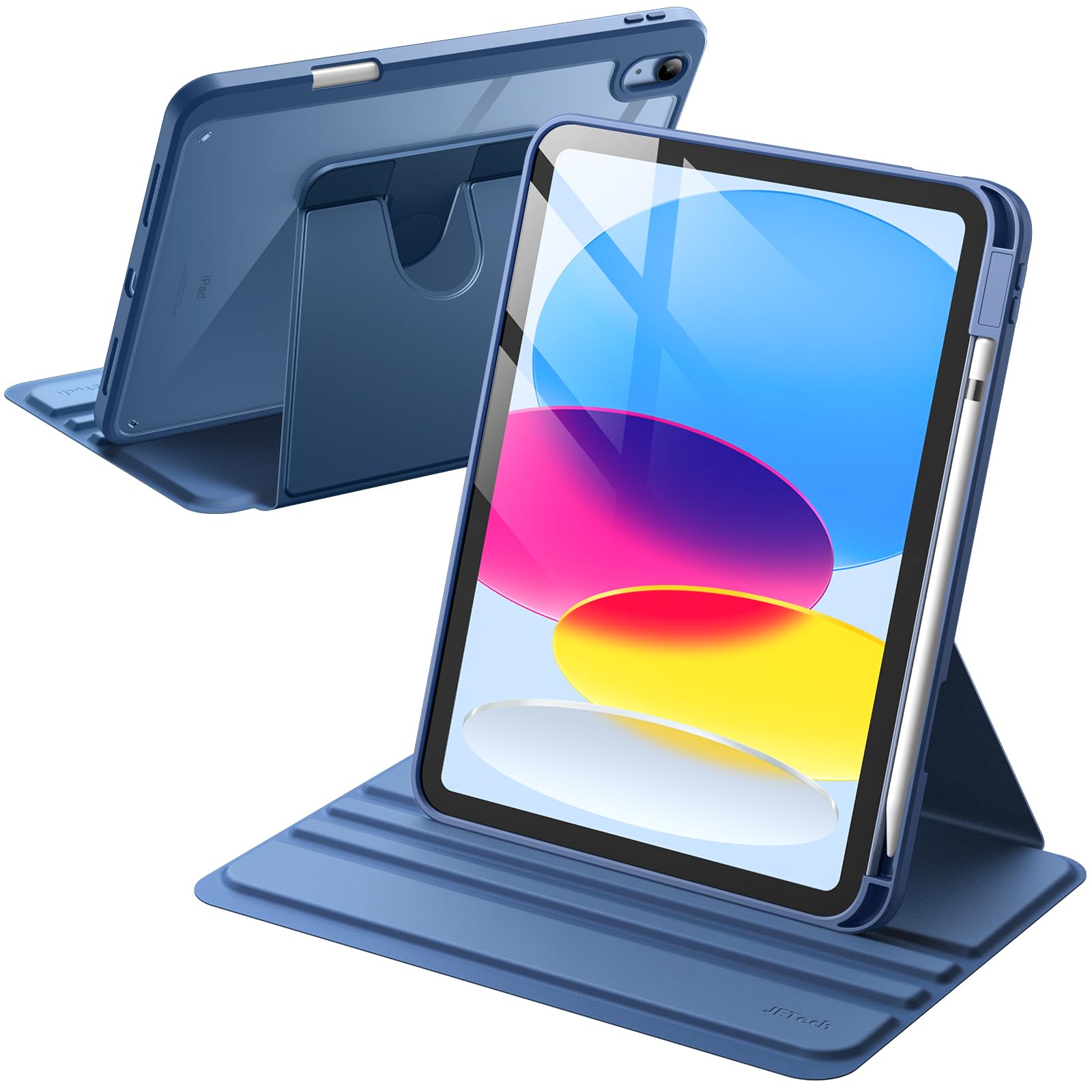 JETech iPad (A16) 第11/10世代用 360°回転ケースカバー (ネイビー)