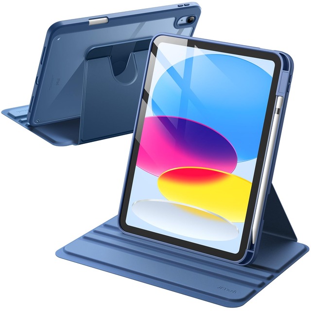 JETech iPad (A16) 第11/10世代用 360°回転ケースカバー (ネイビー)