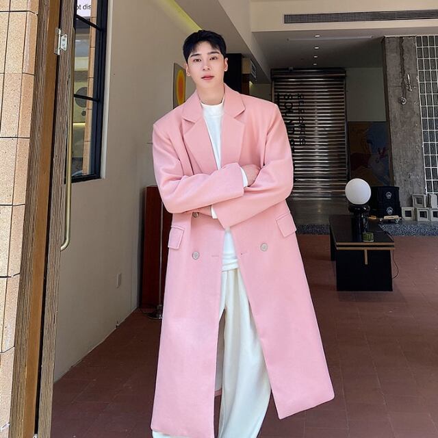 予約販売】コート ロング丈 メンズ ブラック 黒 ピンク シンプル 男前