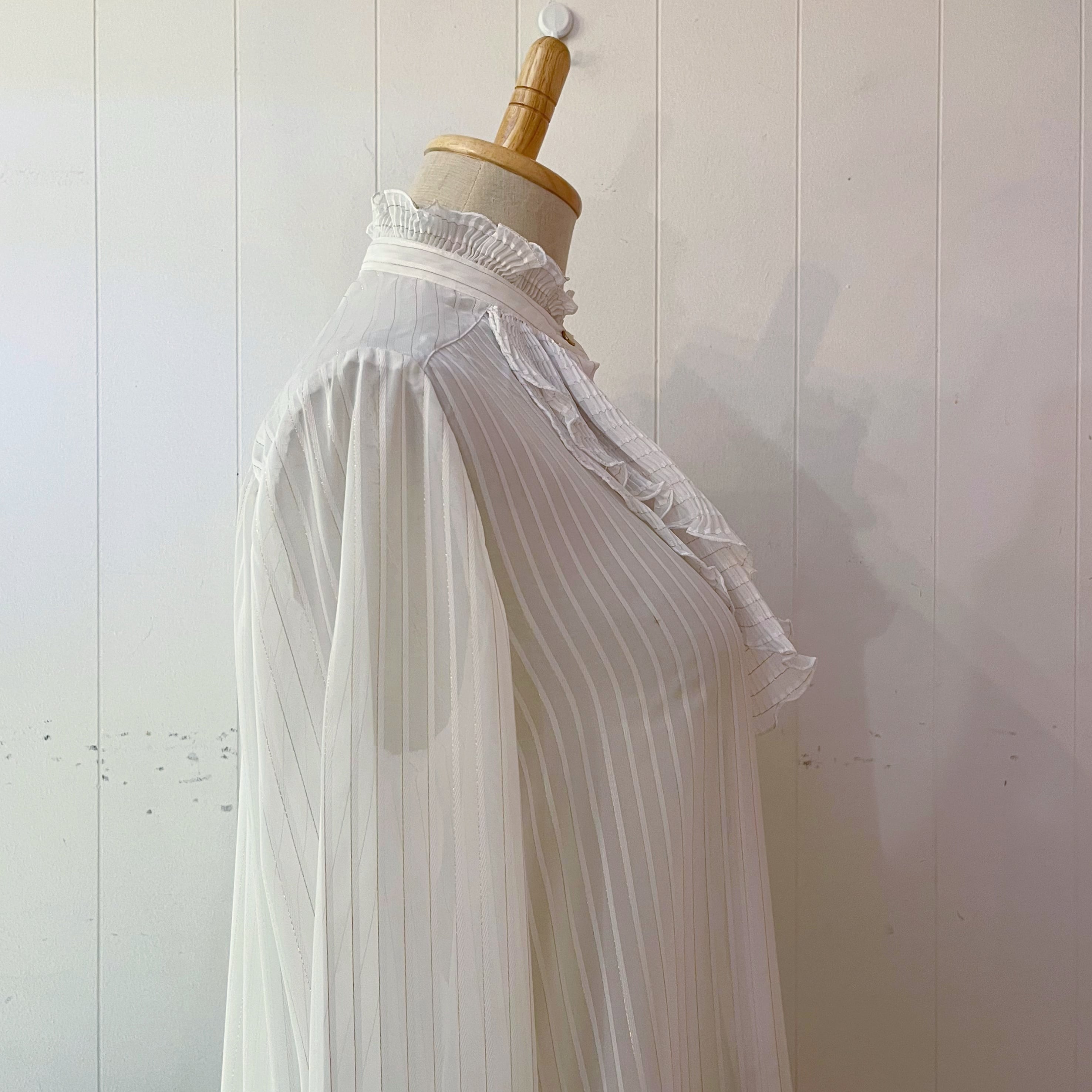 lame stripe sheer frill blouse