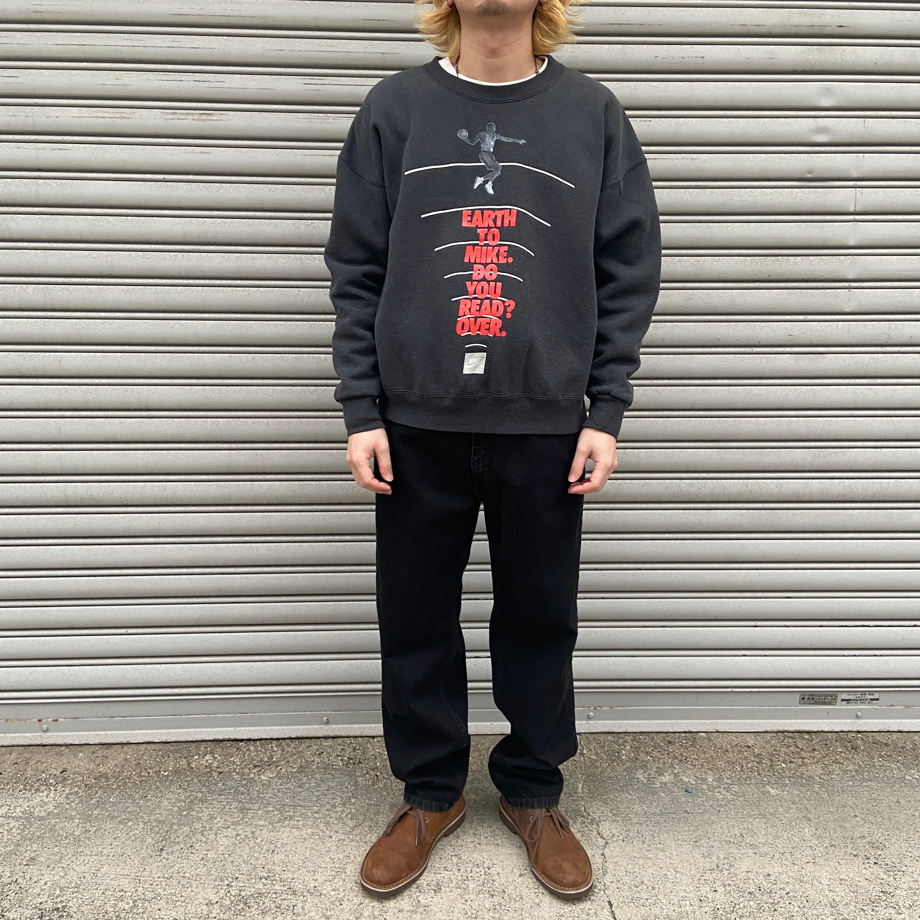 送料無料』90s JORDAN NIKE プリントスウェット USA製 銀タグ 黒 XL 