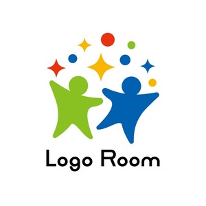 No734 楽しげな子供たちのロゴ【カラフル、子供、楽しい、嬉しい、明るい、親しみ、成長、教育、保育、児童、学童、遊び、学び】