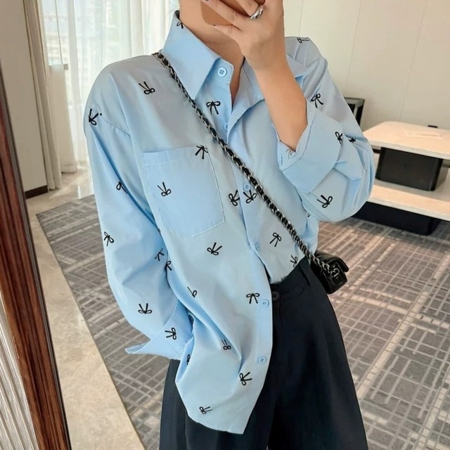 Ribbon Printed Shirt 01466