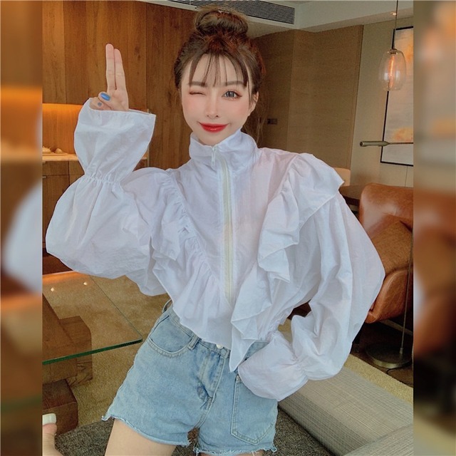 薄手ホワイトジャケット オータムルーズカラーレディース 秋物 ハンチェンe690697632