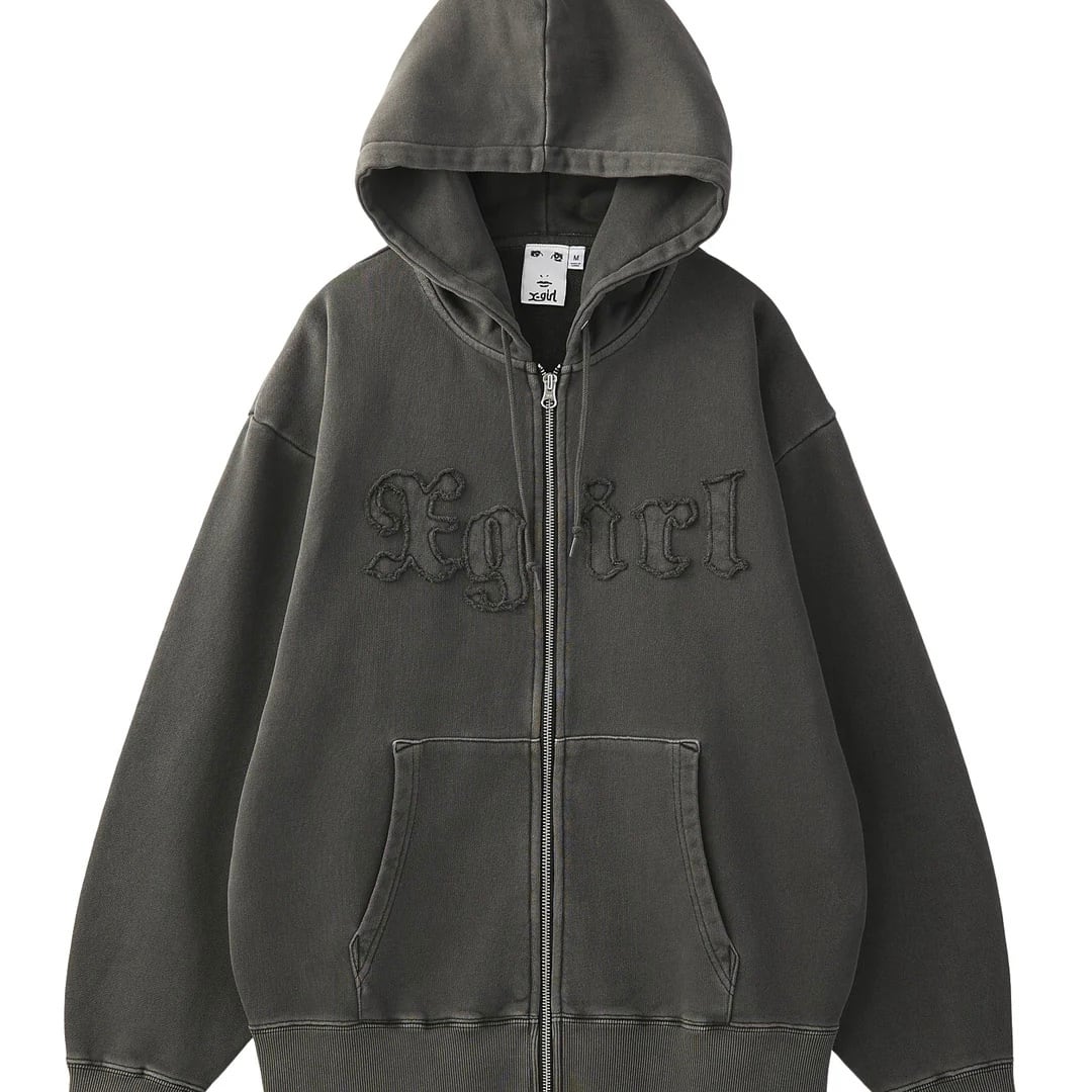 【x-girl】LOGO PATCH PIGMENT DYED ZIP UP SWEAT HOODIE【エックスガール】