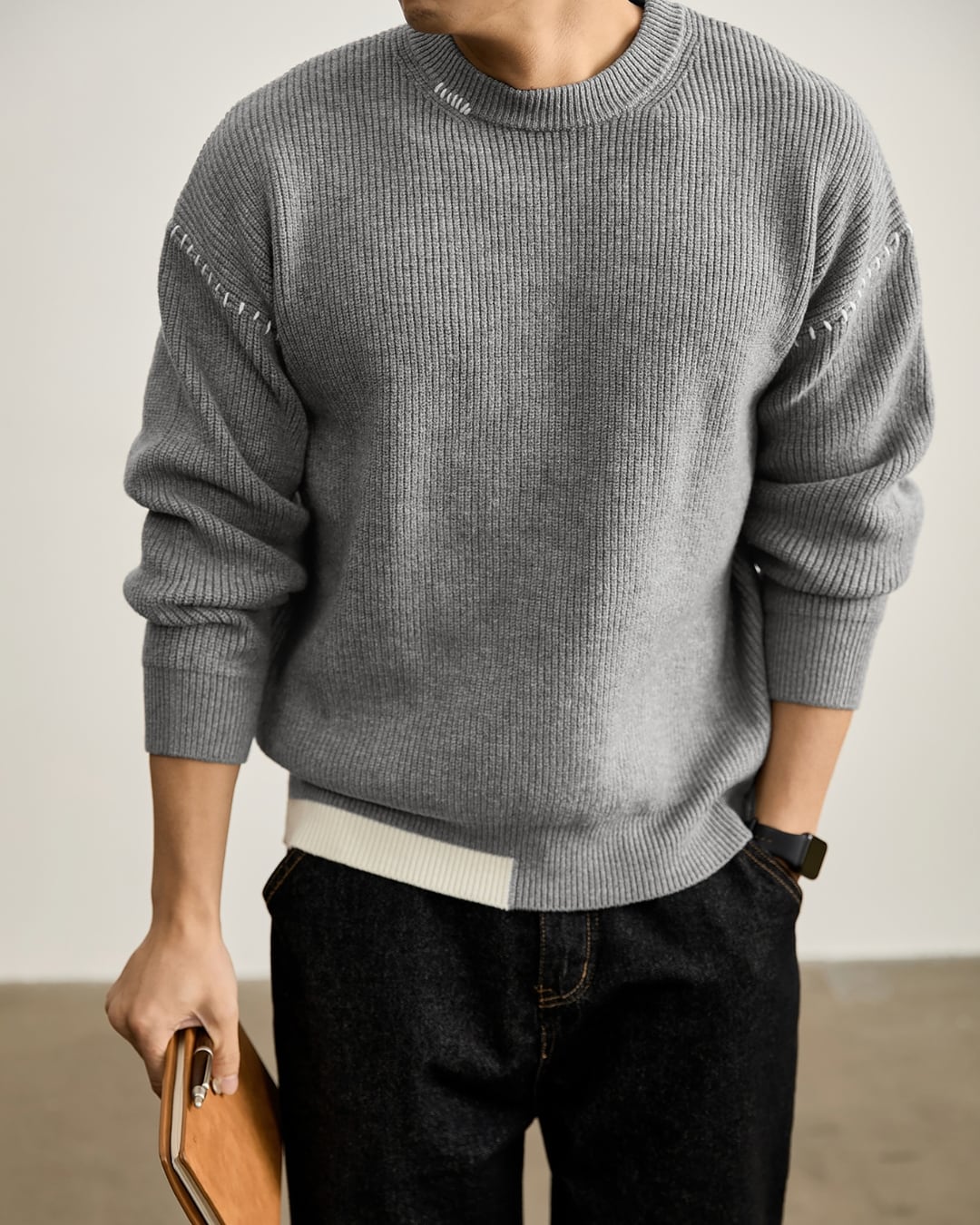 リブ編み ステッチデザインニット 3色 A0040