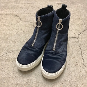 CELINE/Zipped ankle Boots/40(25cm)/ジップアップアンクルブーツ/ハラコ/スニーカー/ネイビー/セリーヌ