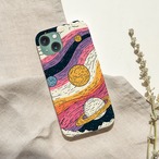 受注生産 iPhoneケース ピンク軌道と金色惑星の宇宙柄｜レトロ宇宙 RFSP036B