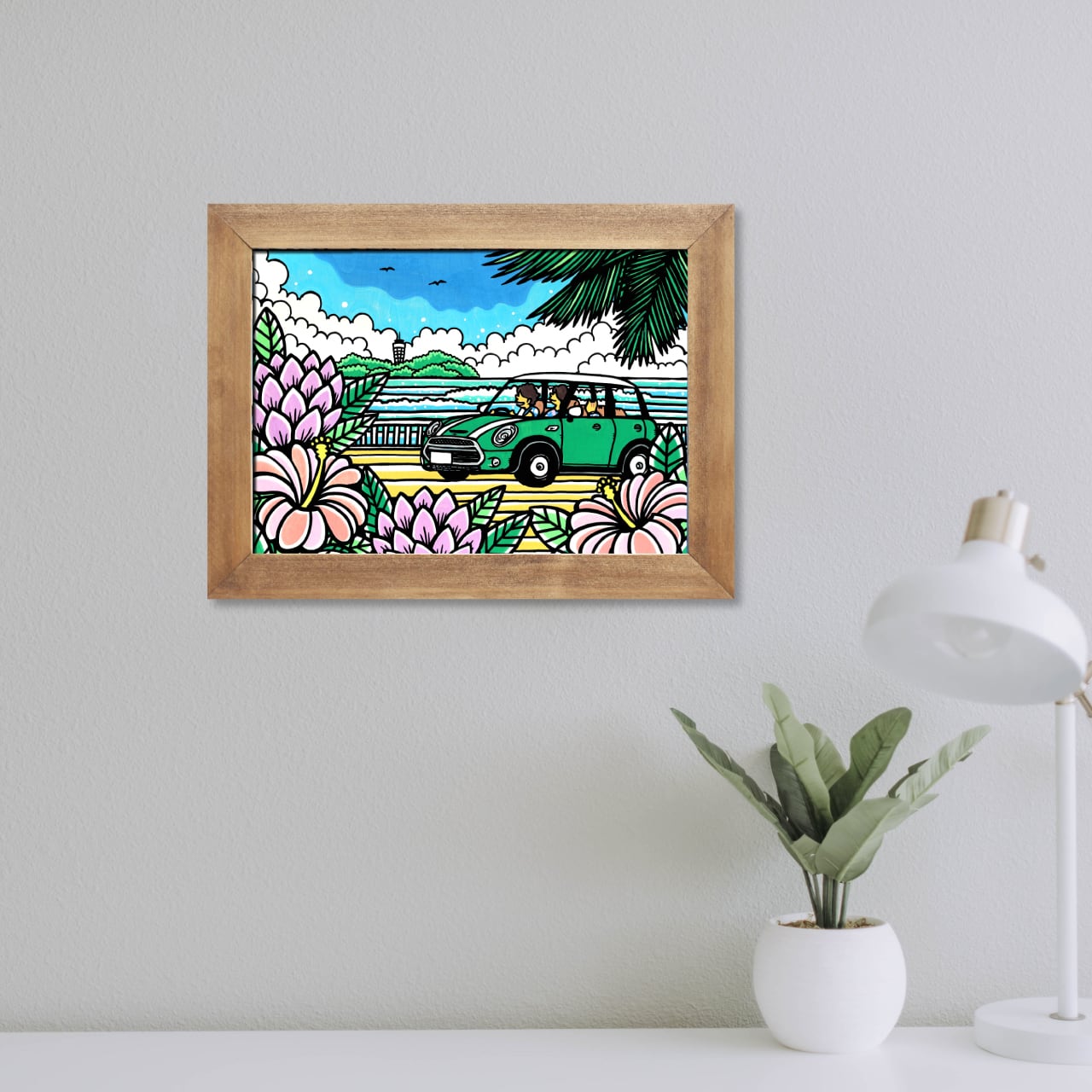 原画】Wood Panel B4 Size（江ノ島とミニ）with Frame | TAMO ART GALLERY