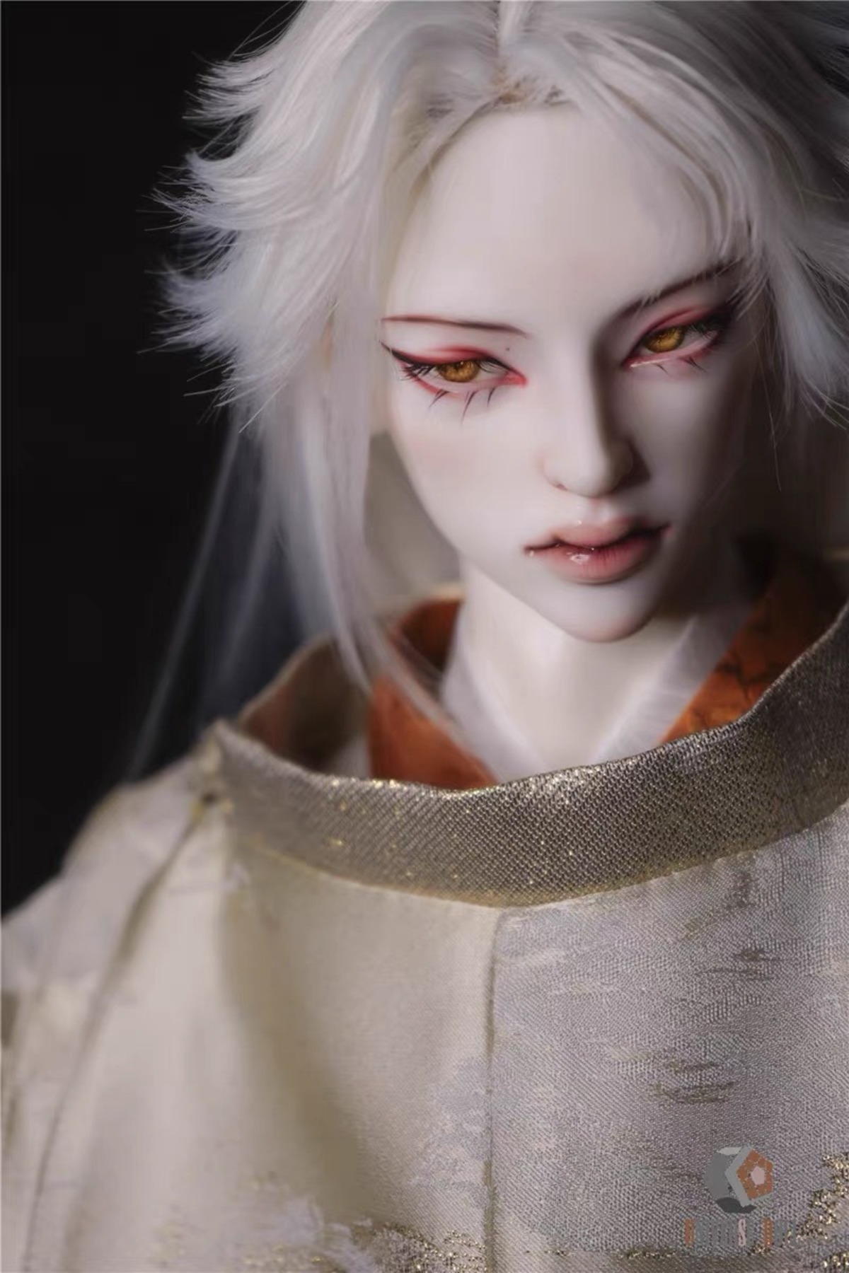 ヘッド単品:髪の毛と眉毛と睫毛植毛式口可動MYDF まゆ毛・部分的な