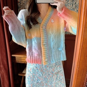 【送料無料】 ニットカーディガン  かぎ編みニット  ショート丈 フェミニン系・ガーリー系  大人可愛い  長袖  ボタン  暖かい  暖かコーデ   厚手生地  レディースファッション  可愛い  韓国  20代・30代  冬  お出かけ・女子会