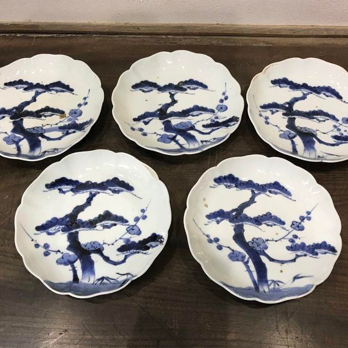 古伊万里 染付 松竹梅文様 輪花形 六寸皿 10枚 | Nakayacacan (那加屋花冠)