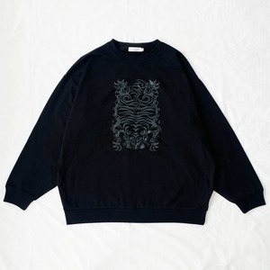 まるでスウェット 9.1oz オールブラック チベタンプリント ロングスリーブTシャツ チベタン 虎 BLACK ブラック 黒