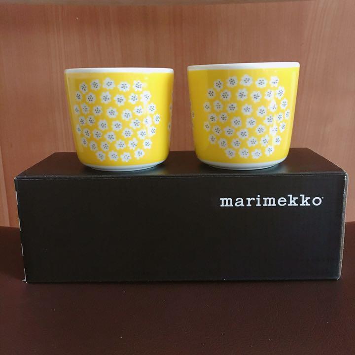 【廃盤】marimekko マリメッコ プケッティ ラテマグ2個 黄 蓋付き