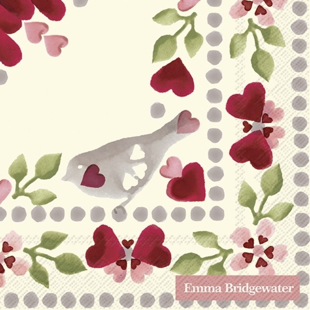 【Emma Bridgewater】バラ売り2枚 カクテルサイズ ペーパーナプキン LOVE BIRDS クリーム