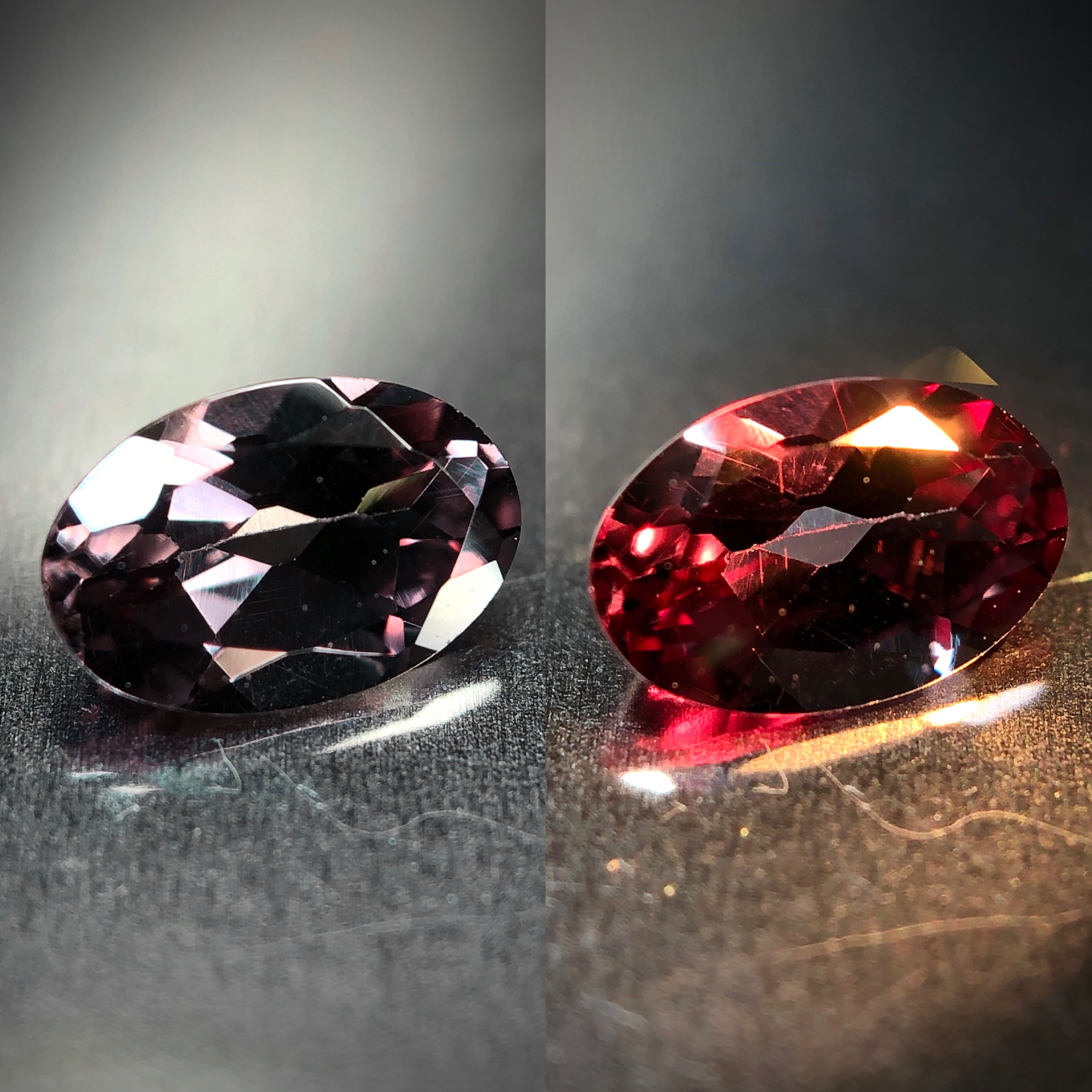 艶やかな真紅の色彩変化 0.57ct 天然 カラーチェンジ ガーネット