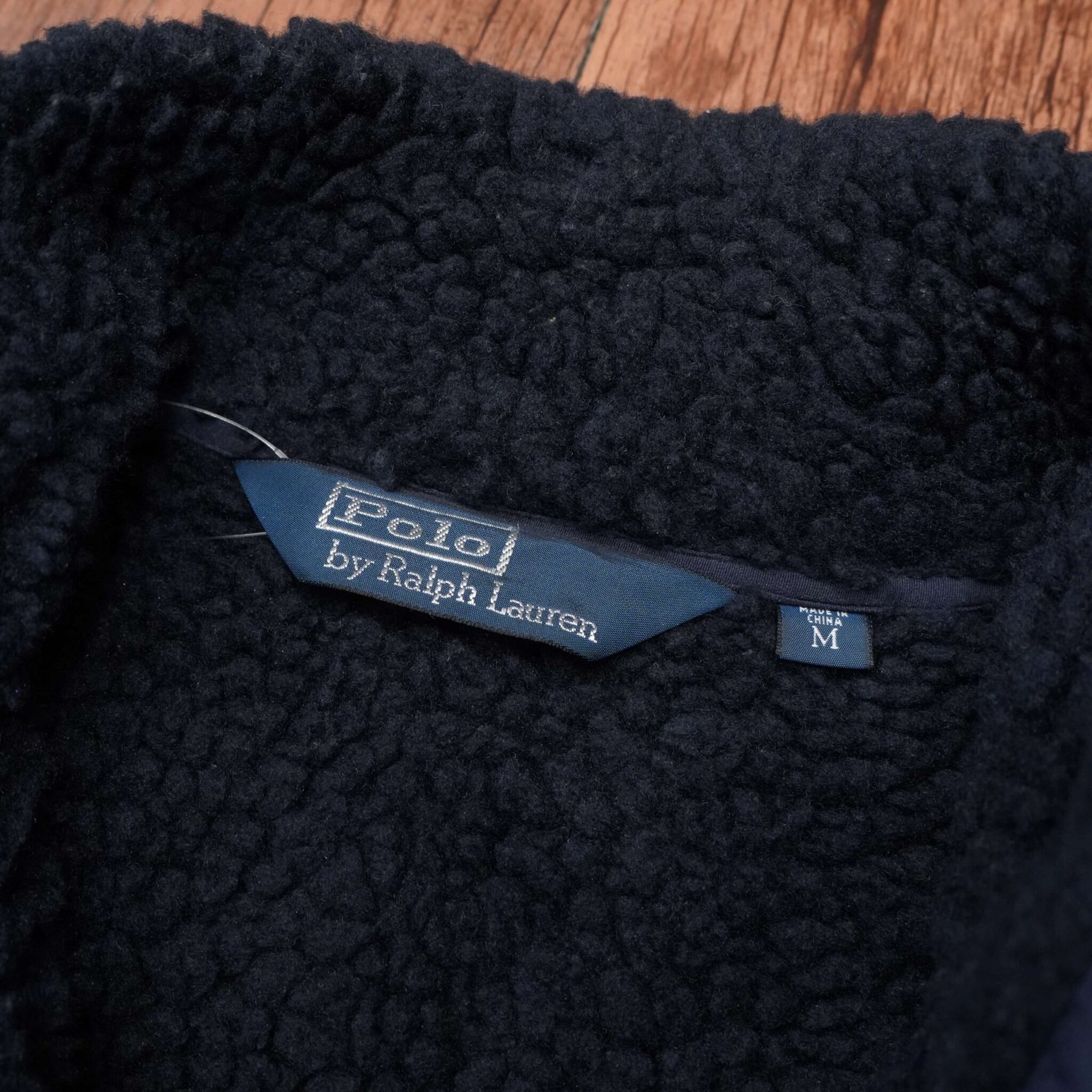 Ralph Lauren Mサイズ 黒 ボア襟 ジャケット レディース] ラルフローレン オーバーサイズ フリースパイルライナー