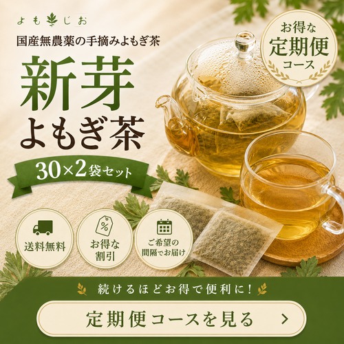 【毎月定期便】お得な２袋セット 国産 新芽よもぎ茶 30パック 新芽若葉のみ・ティーバッグ・農薬不使用