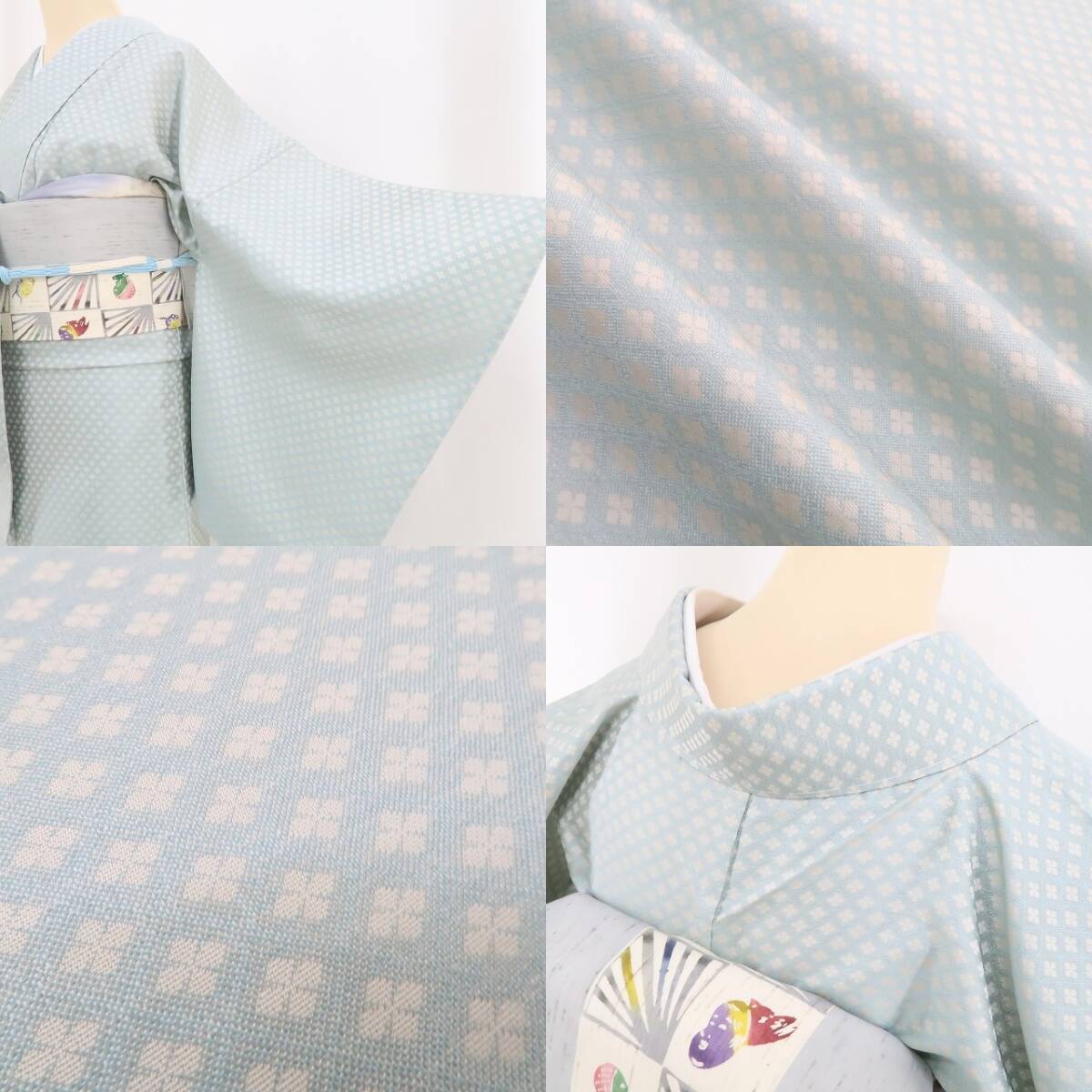 新品 単衣 鈴乃屋謹製 着物“お洒落心に明かりを灯し”仕付け糸付 お召 4185