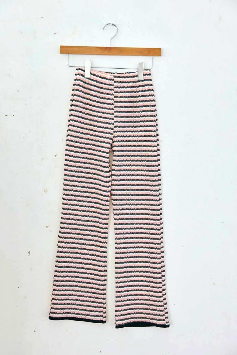 【26SS】KOQUELIKO(コキュリコ)Chop pants pink border(S/M/L)パンツ リブ ピンク ボーダー