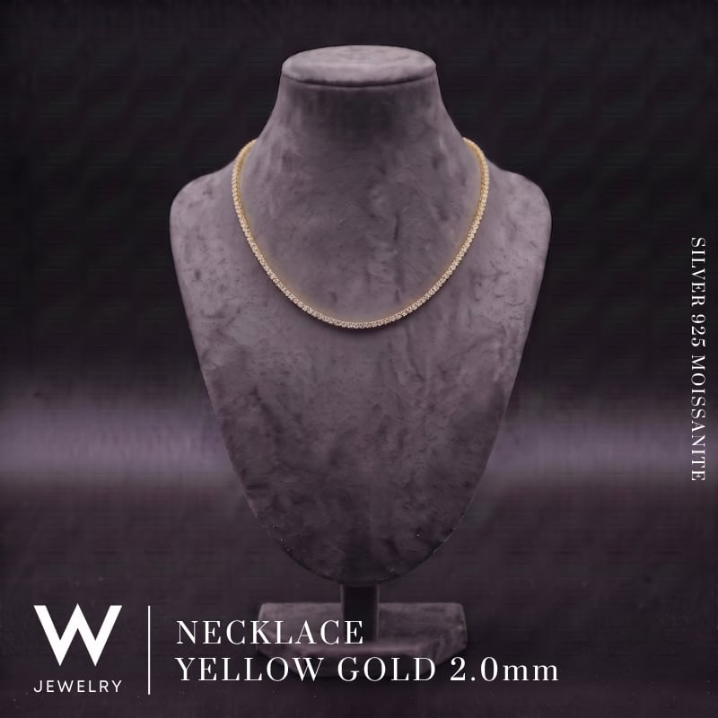 Yellow Gold / 2.0mm】W Jewelry Moissanite Tennis Chain Necklace