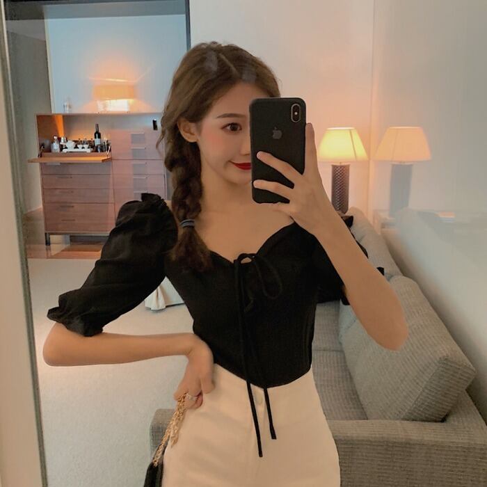 スタンダードスタイルシャツ スリーブトップス レトロ レース ドラファッションホール59452686974