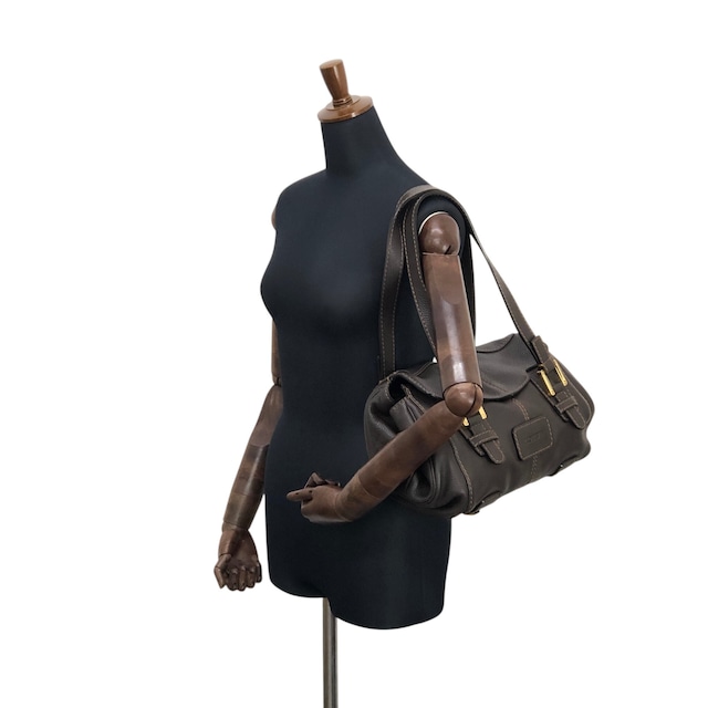 LOEWE ロエベ ハンドバッグ ブラウン 型押しロゴ レザー フラップ vintage ヴィンテージ オールド s7e7fm