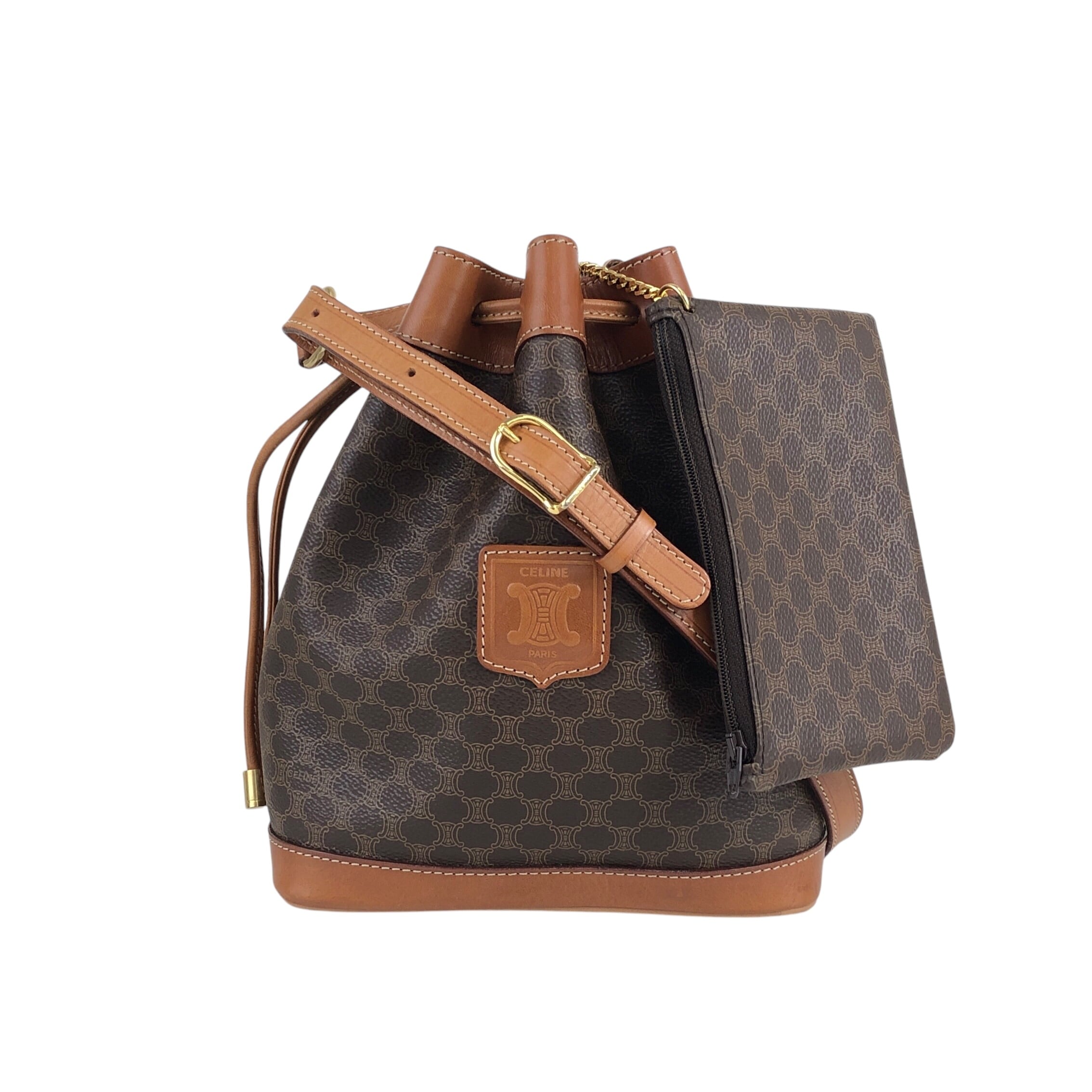 CELINE セリーヌ マカダム ショルダーバッグ ブラウン ブラゾン型押し