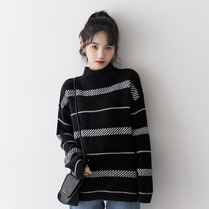 トップス レディース 送料無料 2色展開 セーター ニット シャツ タートル プチハイネックボーダー レイヤード 長袖 ゆったり ワイド フリーサイズ 楽ちん 大きめ ビッグシルエット あったか 暖か カジュアル ラフ お洒落 おしゃれ こなれ感 メンズライク マニッシュ ボーイッシュ かっこいい カッコイイ グレー アイボリー ブラック ライトグレー 異素材ミックス 異素材MIX 秋服 冬服 10代 20代 30代 おでかけ 普段使い 着回し デート お揃い オルチャン ファッション コーデ 2021