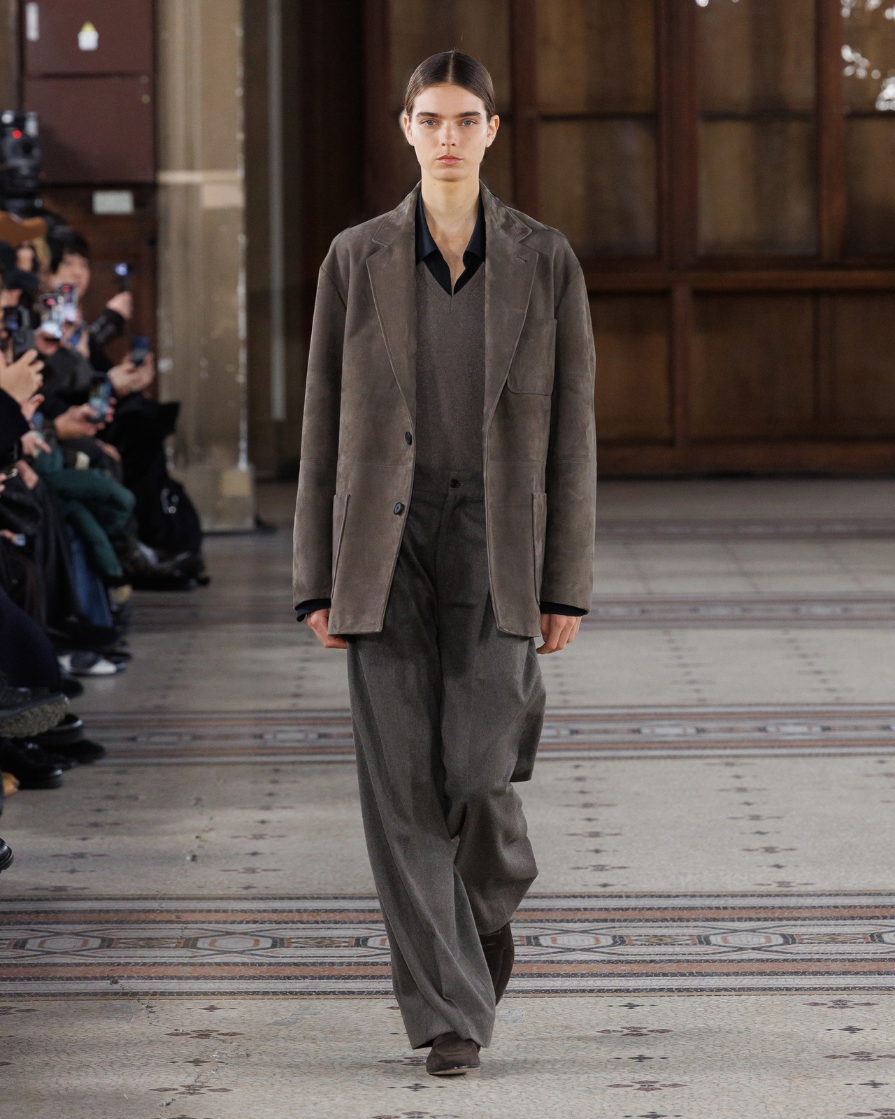 ssstein " WOOL DOESKIN LONG WIDE TROUSERS〔TAUPE〕"