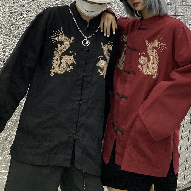 天使と悪魔 病み可愛い チャイナ服 ドラゴン マオカラー ストリート系 ユニセックス 地雷系 原宿系 オルチャン 10代 代 天使と悪魔 サブカル系ファッション Seasonz