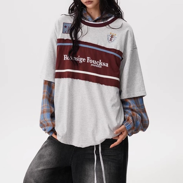 エンブレムパネルパッチバイカラーTシャツ 2col   R01927