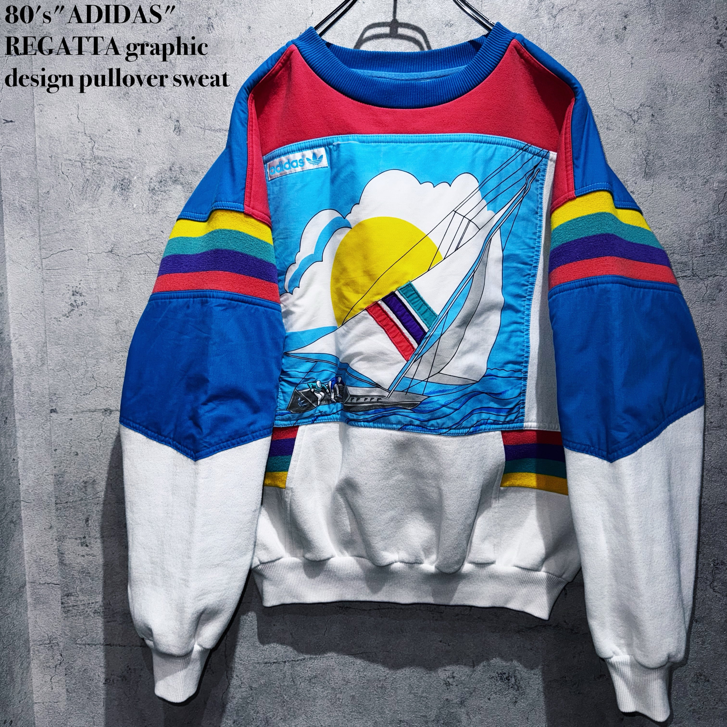 80's"ADIDAS"REGATTA graphic design pullover sweat