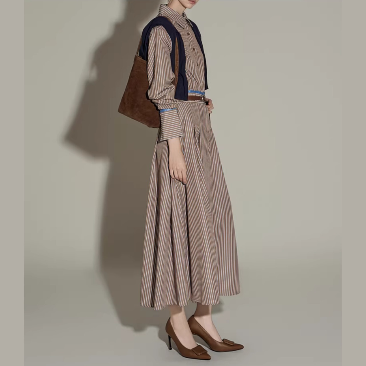 フレンチストライプ  ハイウエスト シャツワイドピース  00075・画像4